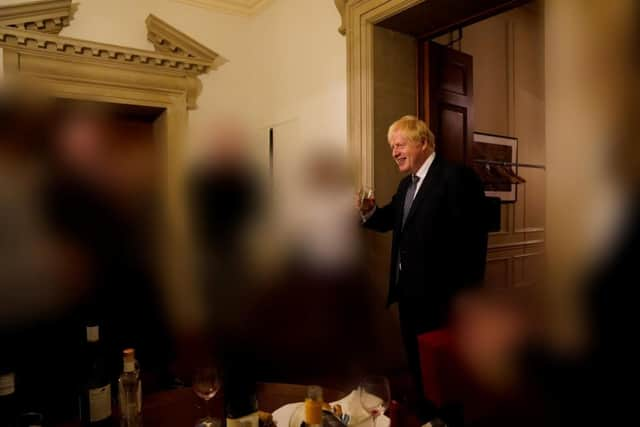 Boris Johnson pictured at 10 Downing Street during the Covid lockdown (Picture: Handout/UK Government via Getty Images)