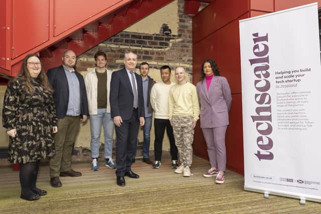 MSP Richard Lochhead (centre) at a pre-workshop mixer that has seen him discuss the programme with start-up founders, course-organisers, and mentors. Picture: Cameron Allan.