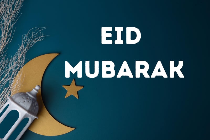 Eid refers to Eid al-Fitr which is the Islamic festival that marks the end of Ramadan and thus the period of fasting. Eid Mubarak ("eed moo-bar-ack") is a way of saying "Blessed feast/festival".