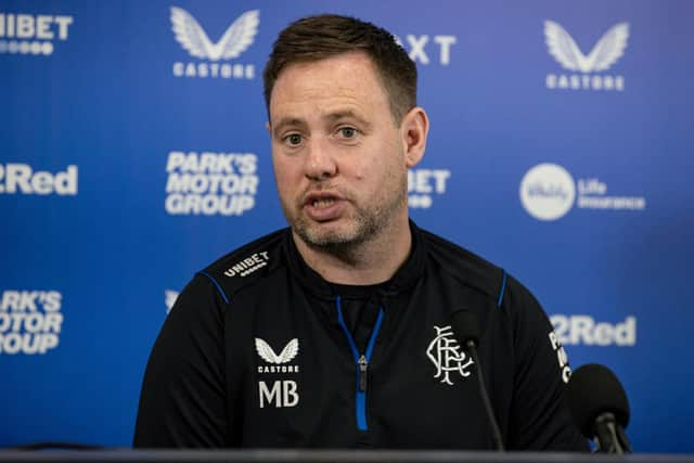 Rangers manager Michael Beale addresses the media ahead of Sunday's trip to Hibs. (Photo by Alan Harvey / SNS Group)