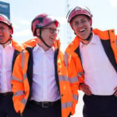 Scottish Labour leader Anas Sarwar, Labour Party leader Sir Keir Starmer and shadow secretary of state for energy security and net zero Ed Miliband in Greenock on the General Election campaign trail. Photo: Stefan Rousseau/PA Wire