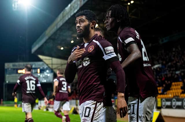 Josh Ginnelly after scoring Hearts' equaliser in Perth.