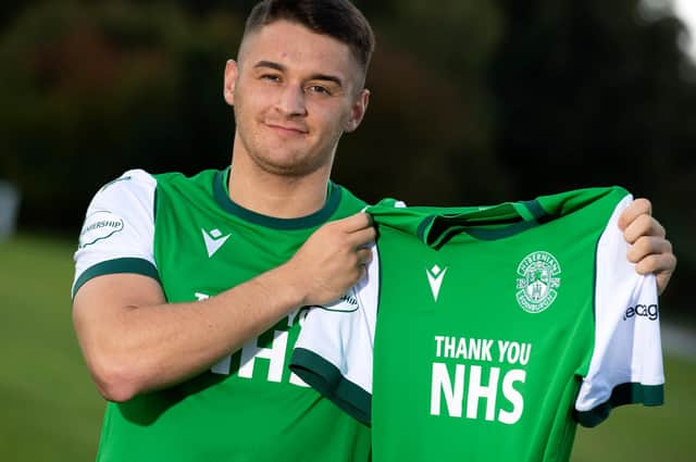 Kyle Magennis is unveiled as a Hibernian player at the HTC, on October 05, 2020, in Edinburgh, Scotland. (Photo by Alan Harvey / SNS Group)