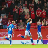 Stevie May celebrates his late winner for St Johnstone against former club Aberdeen.  (Photo by Alan Harvey / SNS Group)