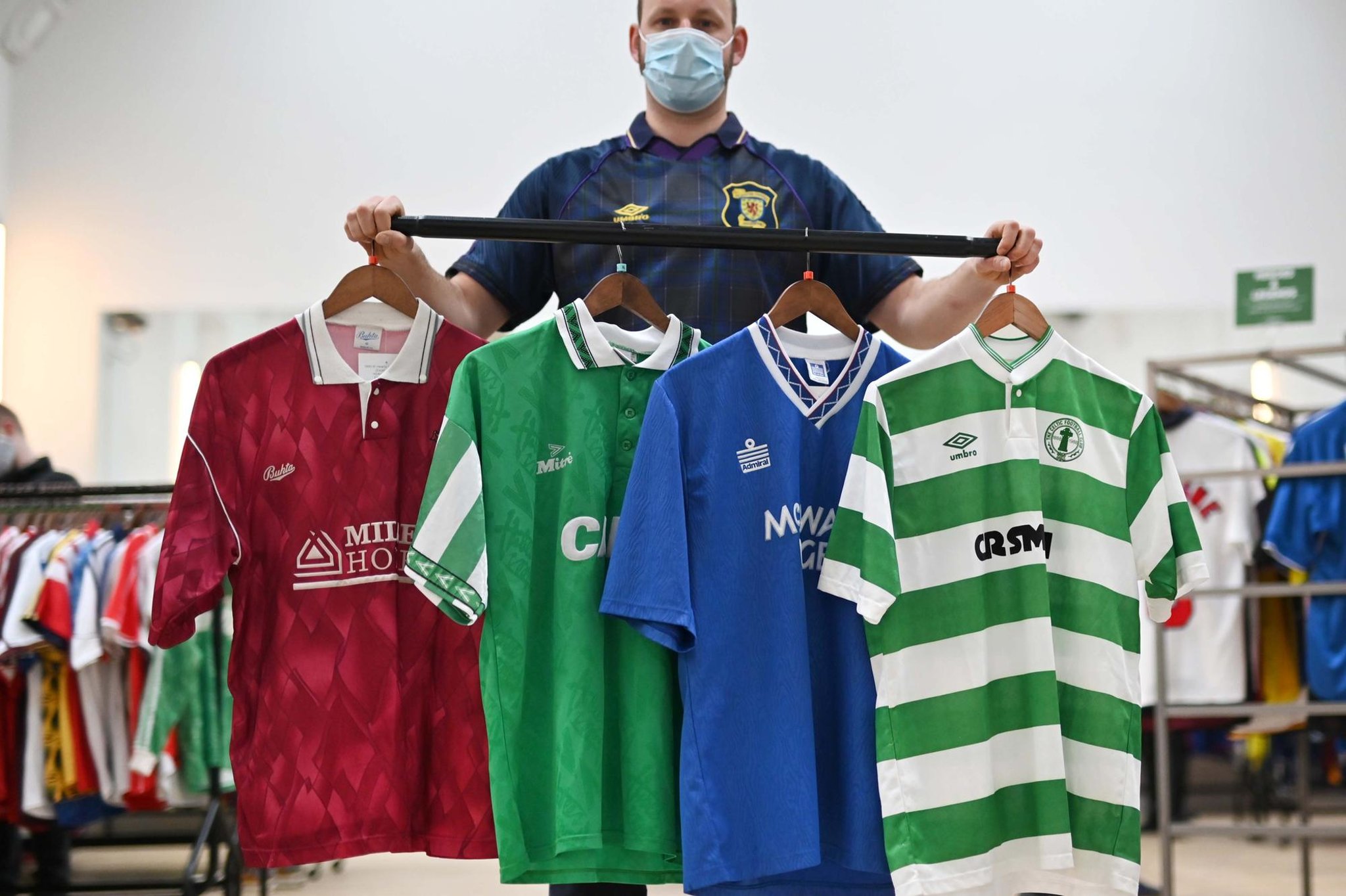 The Rangers shirts available at the Classic Football Shirts pop-up shop in Glasgow