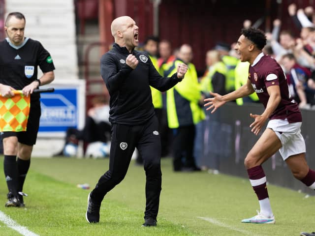Interim Hearts manager Steven Naismith celebrates during the 2-1 win over Aberdeen last weekend,