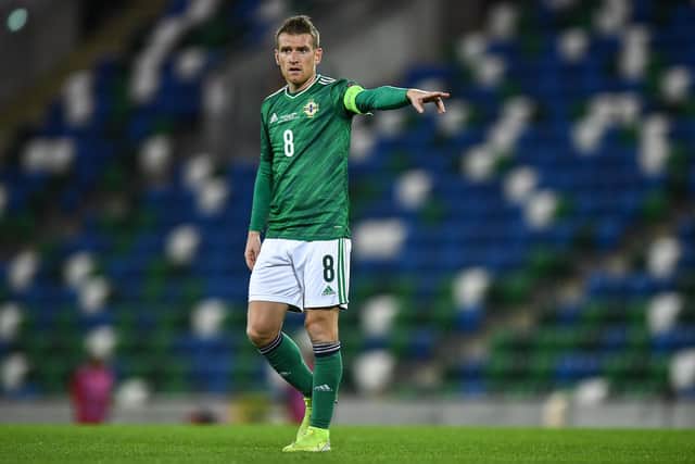 Northern Ireland captain Steven Davis is now his country's most-capped player of all time with 124 appearances so far. (Photo By David Fitzgerald/Sportsfile via Getty Images)