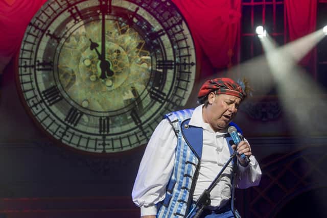 Andy Gray on stage at the King's Theatre in Edinburgh, playing Buttons in Cinderella.