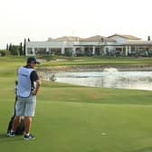 Bob MacIntyre plays his second shot on the 18th hole in the final round of the Aphrodite Hills Cyprus Showdown at Aphrodite Hills Resort in Paphos. Picture: Andrew Redington/Getty Images