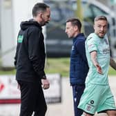 Hibs midfielder James Jeggo walks off the pitch after being shown a red card in the 1-1 draw at St Johnstone. (Photo by Ewan Bootman / SNS Group)