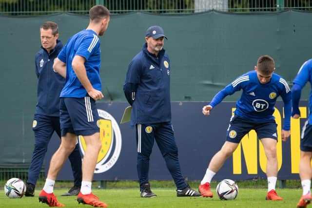 Steve Clarke watches on as Scotland are put through their paces ahead of tonight's match against Moldova.