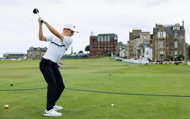 Blairgowrie 16-year-old Connor Graham tees off at the 18th on the Old Course during a practice round prior to the 49th Walker Cup at St Andrews. Picture: Ross Parker/R&A/R&A via Getty Images.