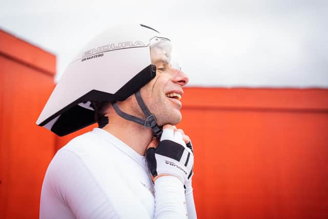 Mark Beaumont completing the ride in Inverness. Picture: Markus Stitz