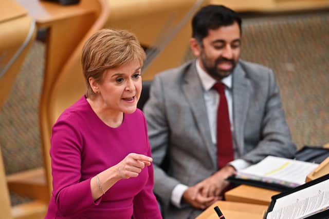 Scotland's First Minister Nicola Sturgeon trades blows with Scottish Tories leader Douglas Ross at First Minster's Questions at the Scottish Parliament. Picture: Jeff J Mitchell/Getty Images