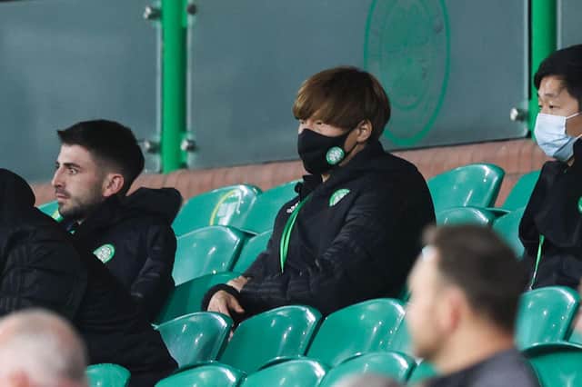 Greg Taylor, left, and Kyogo Furuhashi are currently sidelined for Celtic.