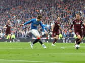 Rangers' Scott Wright (centre) scores their side's second goal of the game during the Scottish Cup final at Hampden Park, Glasgow. Picture date: Saturday May 21, 2022.