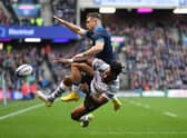 Scotland's Darcy Graham is denied in the corner against Fiji at BT Murrayfield.   (Photo by Ross MacDonald / SNS Group)
