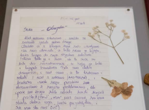 Among the exhibits are a letter from a teenager who was killed three days later.