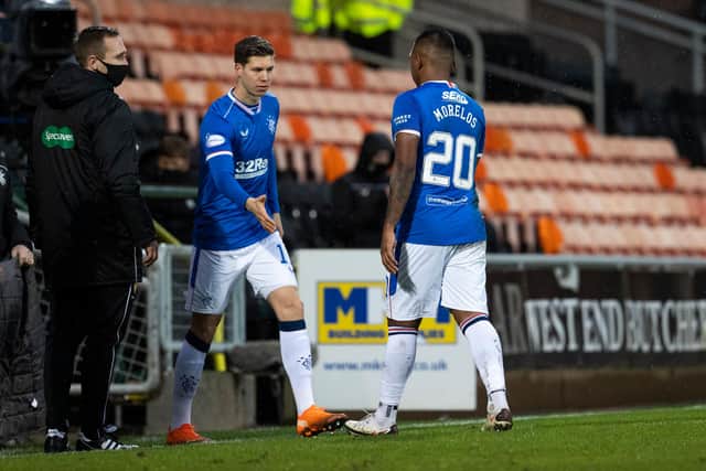 Alfredo Morelos was replaced by Cedric Itten during the match between Dundee United and Rangers at Tannadice, and the Swiss striker took his place in the team in Paisley. (SNS Group via Getty Images)