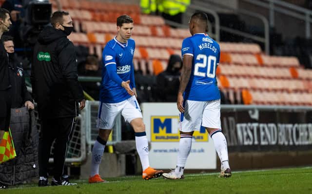 Alfredo Morelos was replaced by Cedric Itten during the match between Dundee United and Rangers at Tannadice, and the Swiss striker took his place in the team in Paisley. (SNS Group via Getty Images)