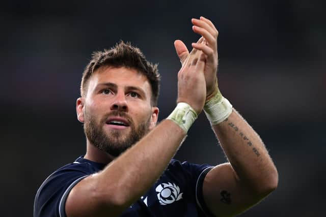 Ali Price applauds the Scotland fans after victory over Romania. (Photo by Laurence Griffiths/Getty Images)