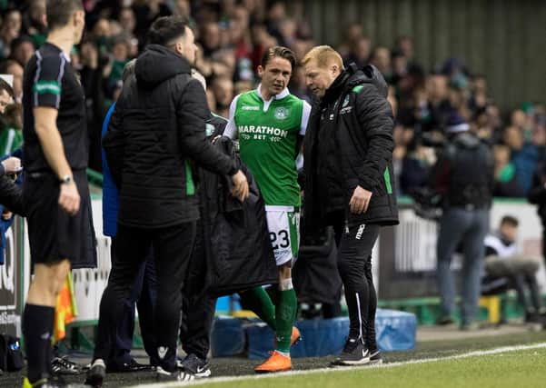 Neil Lennon and Scott Allan when at Hibs together in 2018. (Phot by Alan Harvey/SNS Group).