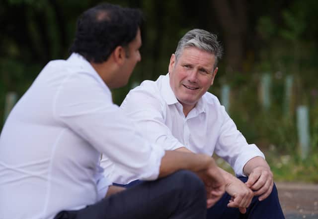 Sir Keir Starmer and Anas Sarwar during a visit to the Hamiltonhill Claypits Local Nature Reserve in Glasgow.