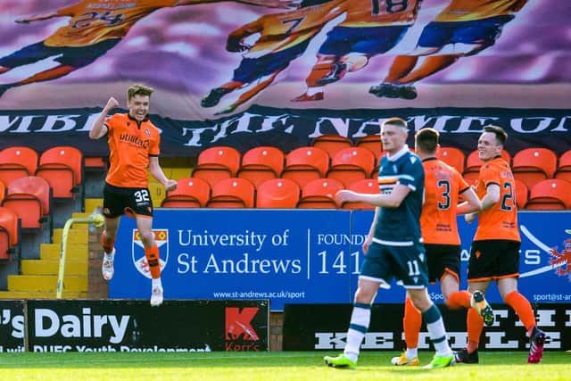 Archie Meekison scored his first goal for Dundee United against Motherwell.