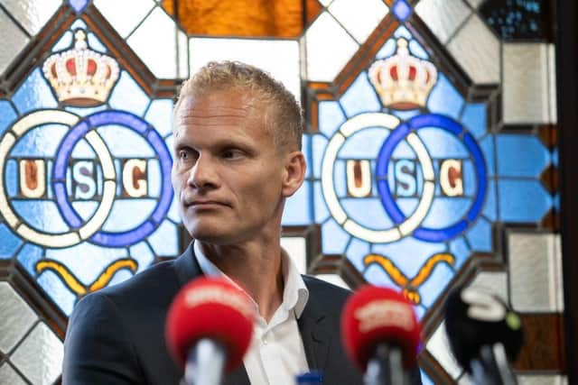 Union's Karel Geraerts is unveiled as new head coach, replacing Felice Mazzu who moved to Anderlecht.(Photo by NOE ZIMMER/BELGA MAG/AFP via Getty Images)