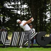 Dustin Johnson of the United States tees off on the 5th hole during day one of the LIV Golf Invitational at The Centurion Club on June 09, 2022 in St Albans, England. (Photo by Matthew Lewis/Getty Images)