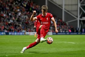 Ben Doak of Liverpool during the pre-season friendly match against SV Darmstadt 98 at Deepdale on August 07, 2023. (Photo by Andrew Powell/Liverpool FC via Getty Images)