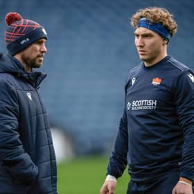 Head coach Mike Blair and Jamie Ritchie during an Edinburgh Rugby training session at BT Murrayfield.