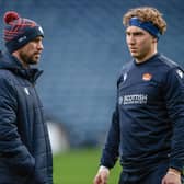 Head coach Mike Blair and Jamie Ritchie during an Edinburgh Rugby training session at BT Murrayfield.