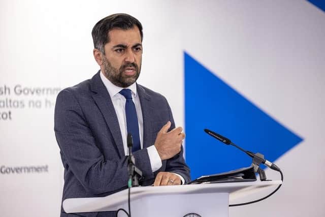 First Minister Humza Yousaf speaks during a press conference at the launch of the latest Building a New Scotland prospectus paper, which details plans for a new written constitution to be created by people in Scotland, at Atlantic Quay, Glasgow.