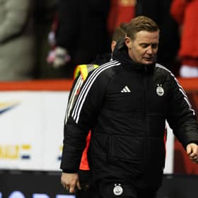 Sacked Aberdeen manager Barry Robson at full-time following the 1-1 draw with Dundee at Pittodrie. (Photo by Craig Williamson / SNS Group)