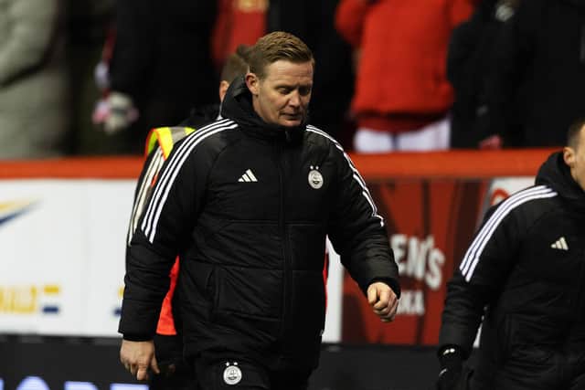 Sacked Aberdeen manager Barry Robson at full-time following the 1-1 draw with Dundee at Pittodrie. (Photo by Craig Williamson / SNS Group)