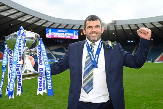 Callum Davidson's St Johnstone will defend the League Cup trophy they lifted for the first time in the club's history when beating Livingston 1-0 in the 2020-21 final at Hampden in February. (Photo by Rob Casey / SNS Group)