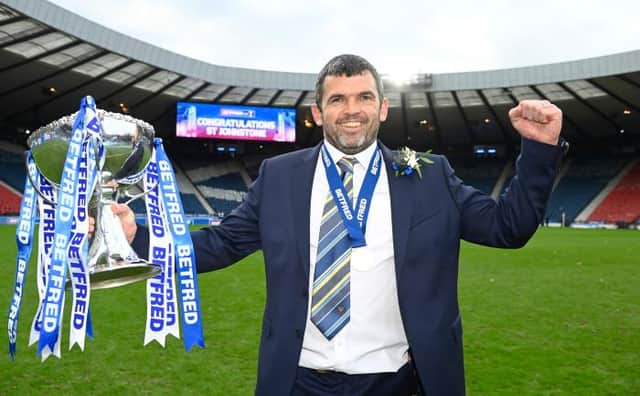 Callum Davidson's St Johnstone will defend the League Cup trophy they lifted for the first time in the club's history when beating Livingston 1-0 in the 2020-21 final at Hampden in February. (Photo by Rob Casey / SNS Group)