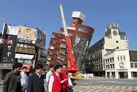 Taiwan's president-elect and current Vice-President Lai Ching-te survey damage in Hualien, after a major earthquake hit Taiwan's east. At least seven people were killed and more than 700 injured on April 3 by a powerful earthquake in Taiwan that damaged dozens of buildings and prompted tsunami warnings that extended to Japan and the Philippines before being lifted.