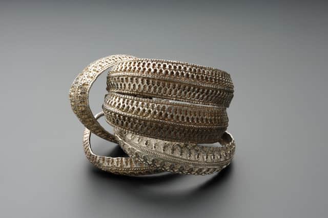 Four annular silver ribbon bracelet arm rings from the Viking age Galloway Hoard, which will go on display next February at National Museum of Scotland. PIC: PA/NMS.
