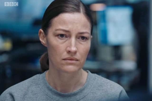 Jo Davidson, played by Kelly Macdonald, being interrogated in the penultimate episode which aired last Sunday. (Picture credit: BBC)