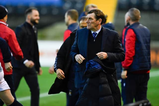 Kilmarnock manager Tommy Wright is ashen-faced at full time as relegation is confirmed following the play-off defeat to Dundee. (Photo by Rob Casey / SNS Group)