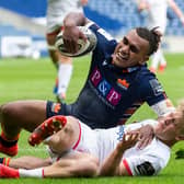 Edinburgh's Eroni Sau scores his side's fifth try during the narrow Rainbow Cup defeat by Munster at BT Murrayfield. Picture: Bruce White/SNS