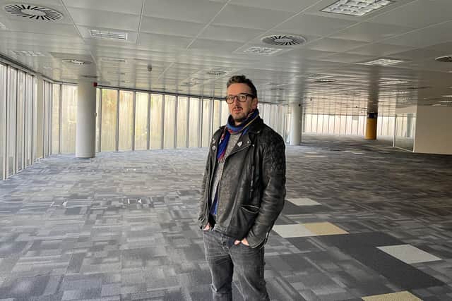 David Martin, creative director of Edinburgh's Hidden Door festival, inside its next venue, the former Scottish Widows offices on Dalkeith Road.