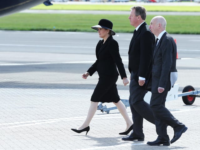 First Minister Nicola Sturgeon after greeting King Charles III and the Queen Consort as they arrived at Edinburgh Airport after travelling from London, ahead of joining the procession of Queen Elizabeth's coffin from the Palace of Holyroodhouse to St Giles' Cathedral, Edinburgh. Picture date: Monday September 12, 2022.