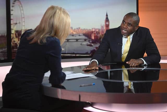 Shadow foreign secretary David Lammy being interviewed by host Sophie Raworth (left) on the BBC One current affairs programme, Sunday Morning. Issue date: Sunday February 27, 2022.