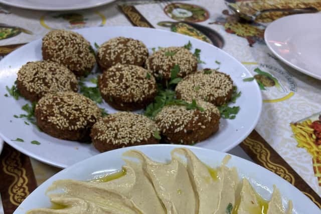 Hummus and falafels on a food tour in Dubai. Pic: Hannah Stephenson/PA.