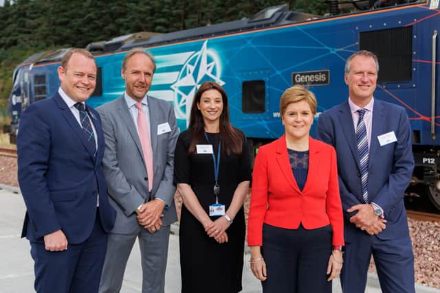 First Minister Nicola Sturgeon officially opened Highland Spring's new rail freight depot at Blackford, near Auchterarder. Backed by Scottish Government funding, it is the first facility of its kind to be built in Scotland in more than a decade. Picture: Nick Mailer