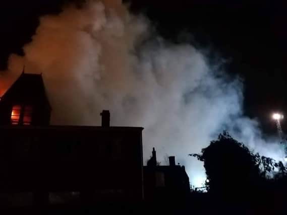 During the blaze last night which devastated the Arts Guild.