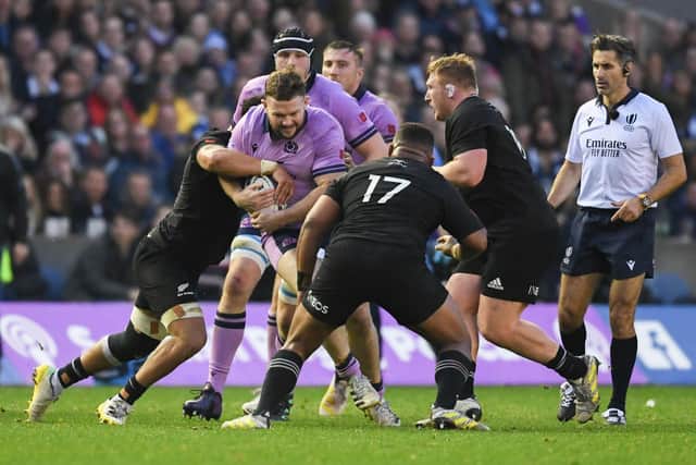 Scotland's Ewan Ashman against New Zealand's George Bower during an Autumn Nations Series match last November. (Photo by Ross MacDonald / SNS Group)